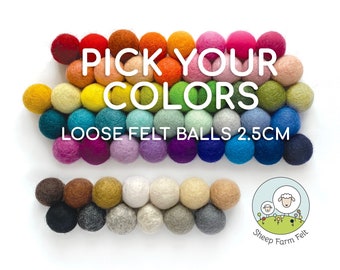 Loose felt balls- Wholesale- 100% wool- 2.5 cm- Mix and Match- Felt Balls- Felt balls only (not strung on a garland)