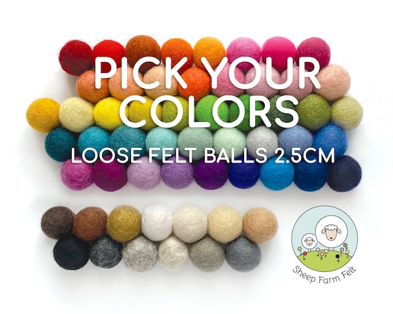 Loose felt balls- Wholesale- 100% wool- 2.5 cm- Mix and Match- Felt Balls-  Felt balls only (not strung on a garland)