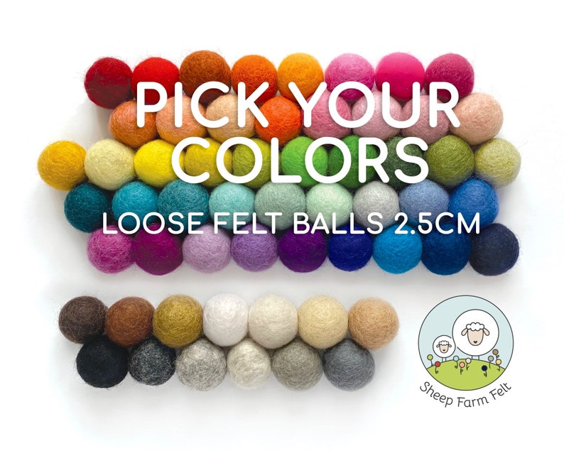 Loose felt balls Wholesale 100% wool 2.5 cm Mix and Match Felt Balls Felt balls only not strung on a garland image 1