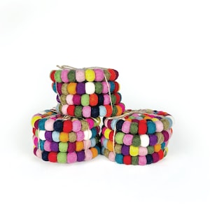 Multicolored Felt Ball Coasters | Set of 4