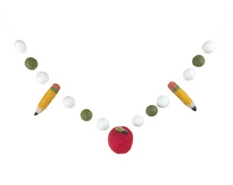 Teacher's Desk | Apple, Pencil Felt Ball Garland