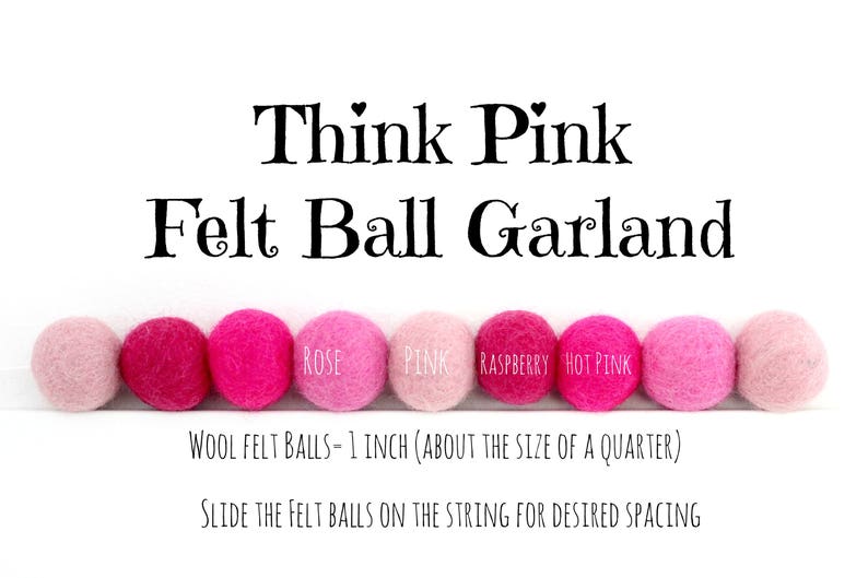 Pink Garland Pink Pom Pom Garland Pink Nursery Decor Felt Ball Garland Baby Girl Nursery Art-Pink Wall Accent Pink Felt Ball Garland image 3