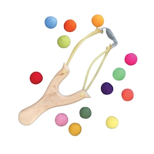 Felt Ball Slingshot: Wooden Toy with Wool Ammo