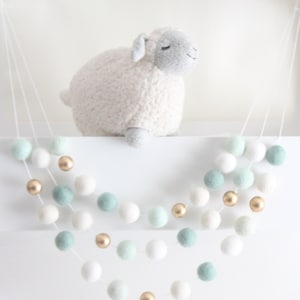 Mint and Gold Felt Ball Garland Mint Nursery Decor Gold Accent Unisex Nursery Decor Mint Bunting image 1