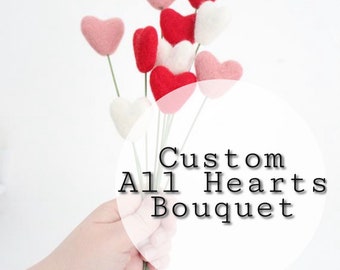 All Hearts Valentines Day bouquet- Choose your colors- 9 inch stems