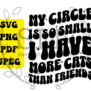 My Circle is So Small I Have More Cats than Friends Svg Png, Mom Cat Shirt Png, Trendy Wavy Letters, Cat Lover Svg, Retro Wavy Letters