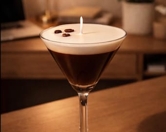 Espresso Martini Candle: Roasted Coffee Scent, Reusable Martini Glass