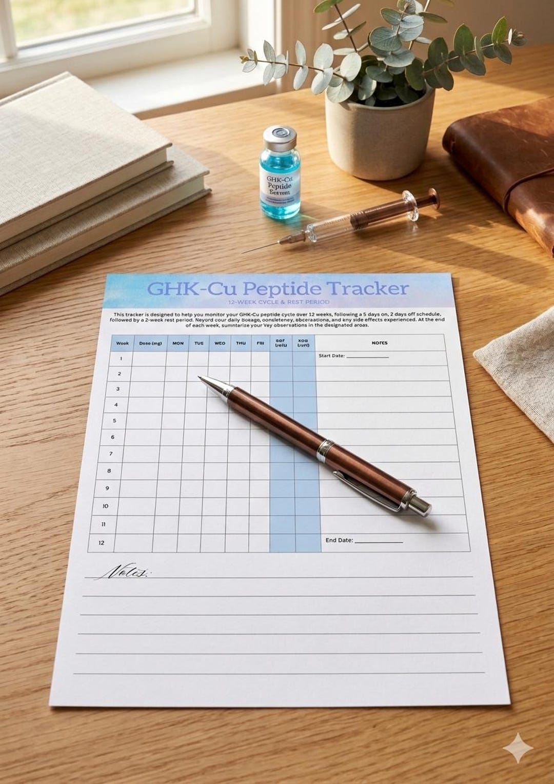 Peptide Injection Log Ghk-cu Peptide Tracker | 12-week Injection Log (digital Download PDF ...