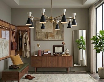 Mid Century Sputnik Kronleuchter, 16 heller Messing Kronleuchter, moderne Deckenleuchte, Retro Pendelleuchte, Luxus Esszimmer Beleuchtung