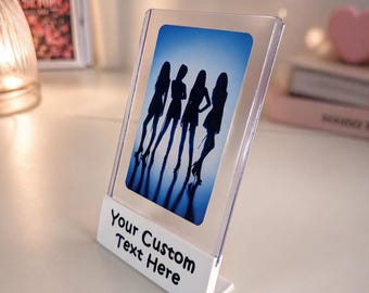 Custom Kpop Photocard Holder Set - Personalized Stand with Top Loader & Mystery Freebies, Kpop Display Gift, Idol Desk Decor