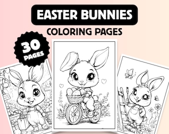 30 Easter Bunny Coloring Pages | Kawaii Coloring Sheets (Digital Download)