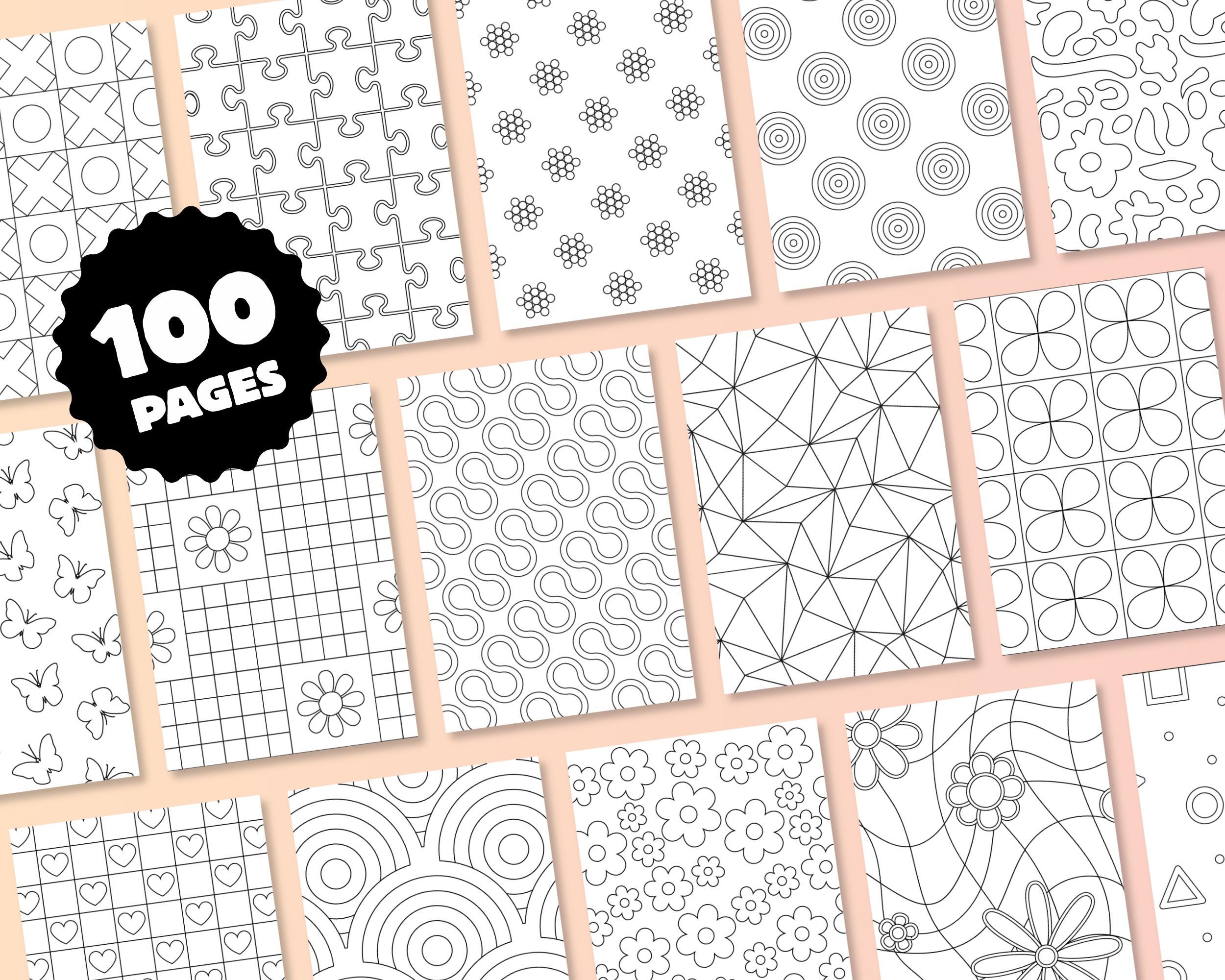 100 Retro Pattern Coloring Pages, Relaxing Designs, Digital Download ...