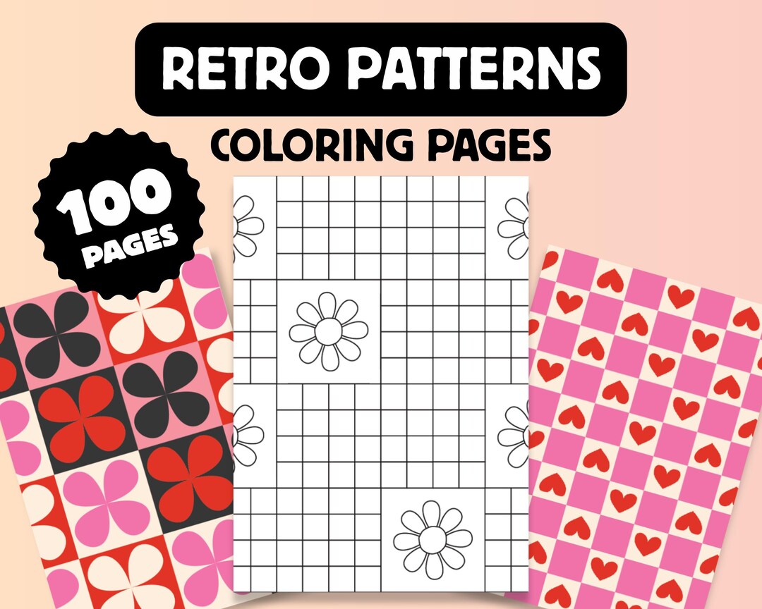100 Retro Pattern Coloring Pages, Relaxing Designs, Digital Download ...