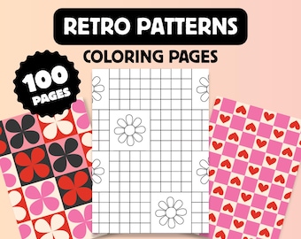 100 Retro Pattern Coloring Pages, Relaxing Designs, Digital Download, PDF
