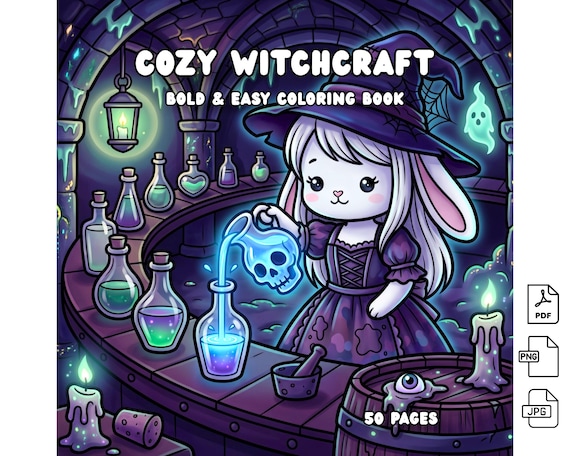Whimsigoth Witches Bold and Easy Coloring Book | Printable Halloween Coloring Pages | Cozy Witchy Aesthetic PDF | Digital Download Art