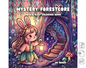 Libro para colorear misterioso de Forestcore, páginas acogedoras de Whimsigoth y Goblincore, arte Kawaii atrevido y fácil, imprimible para colorear misterioso y blandito