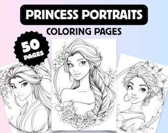 50 Floral Princess Portraits Coloring Pages: Elegant Coloring Art (PDF)