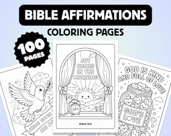 100 Bible Affirmations Coloring Pages, Bold and Clean Christian Art (Digital Download)