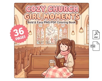 Cozy Church Girl Moments Coloring Book, Bold & Easy Printable PDF + PNG, ipad coloring, Christian Coloring, Digital Coloring Pages