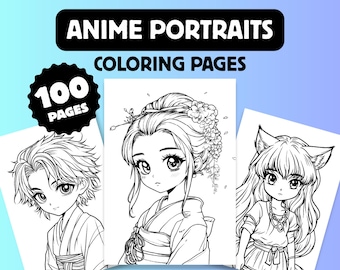 100 Anime Portrait Coloring Pages, Manga Art (Printable PDF)