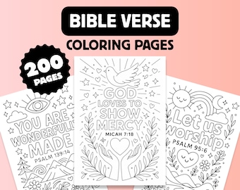 200 Bible Verse Coloring Pages, Boho Christian Scripture Art (A4 Size)