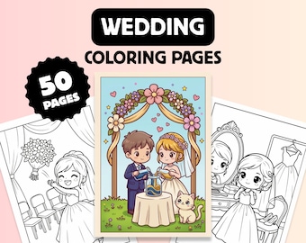 50 Wedding Coloring Book, Kids & Adults Activity Pages (Digital Download)