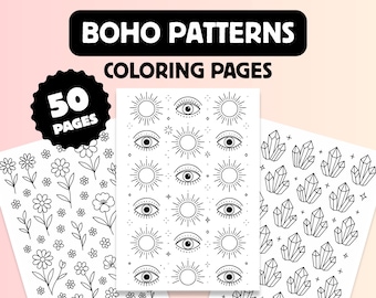 50 Boho Coloring Pages, Relaxing Patterns, Digital Download, PDF A4 Size