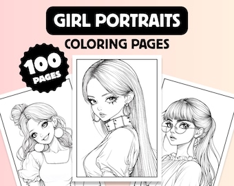 100 Kawaii Girl Portrait Coloring Pages: Anime Fashion (Digital Download)