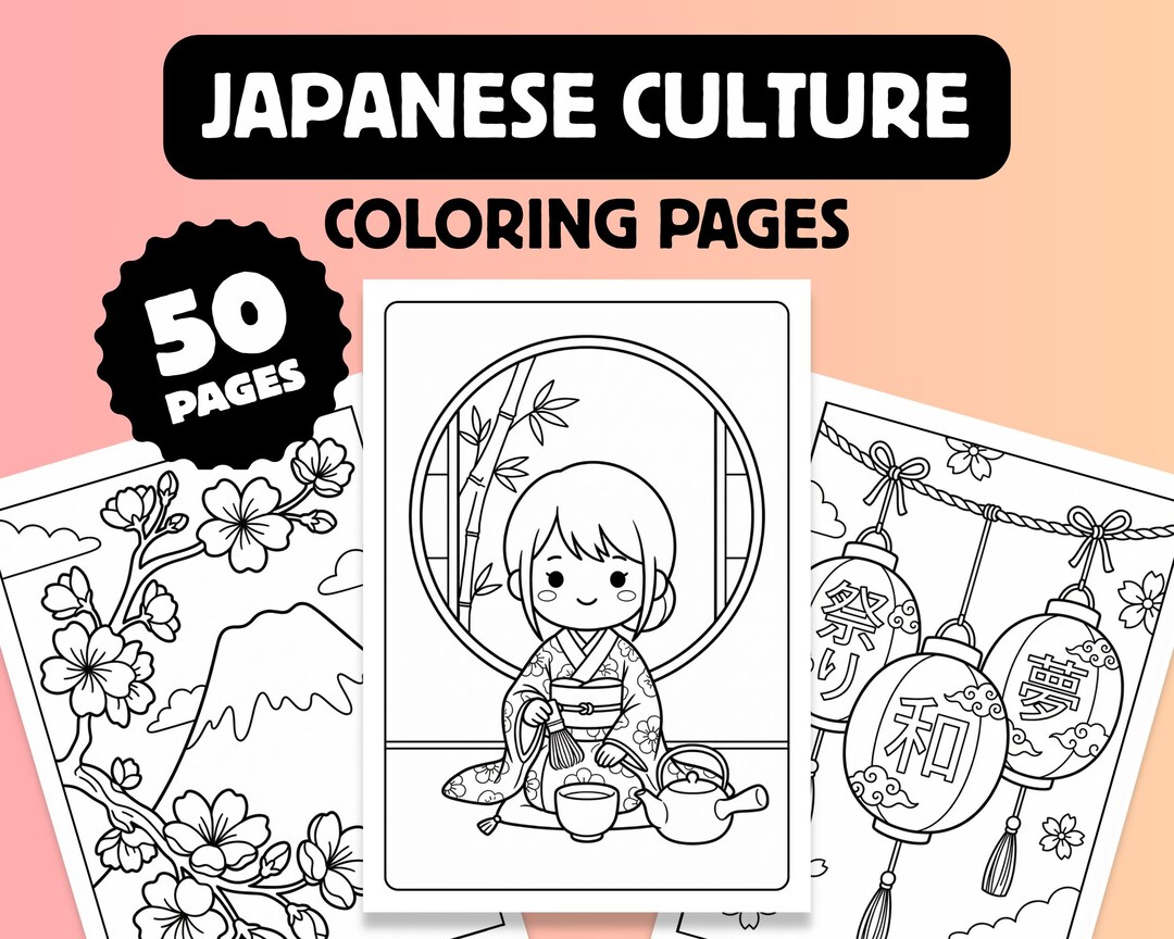 50 Japanese Culture Coloring Pages, Kawaii Japan Illustrations (digital ...