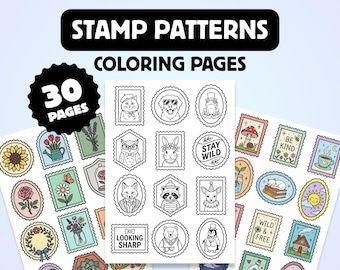 Cozy Postage Stamp Coloring Pages Bundle | Bold and Easy Printable Coloring Book | Cute Coquette Y2K Aesthetic Thick Line Adult Teen Kids