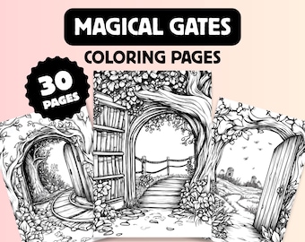 30 Magical Doorways Coloring Pages: Fantasy Art for Adults & Kids (Digital Download)