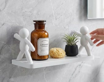 Adhesive Shower Shelf Organizer – No Drill Plastic Shampoo Storage Rack for Bathroom Wall