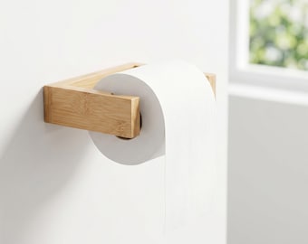 Bamboo Toilet Paper Holder – Wall Mounted Wooden & Bamboo Adhesive Bathroom Organizer