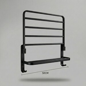 Wall Mounted Towel Rack Modern with Shelf – Floating Bathroom Organizer, Space Saving Wall Storage image 4