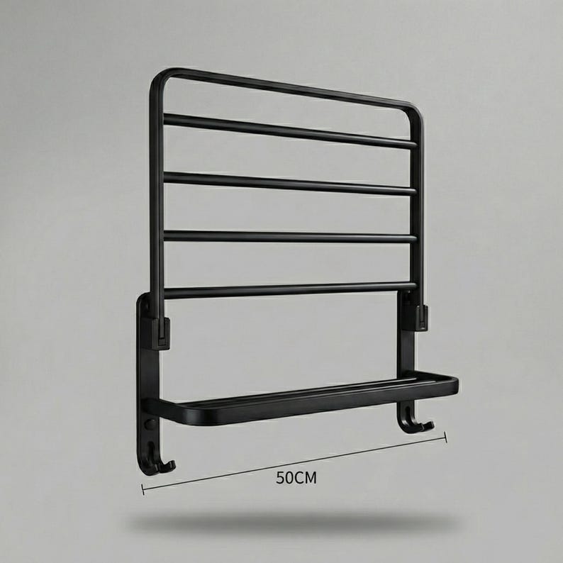 Wall Mounted Towel Rack Modern with Shelf – Floating Bathroom Organizer, Space Saving Wall Storage image 4