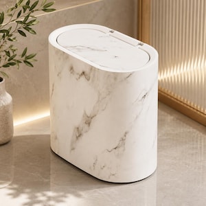 Marble Bathroom Trash Can with Lid – Slim Waste Basket for Toilet & Vanity