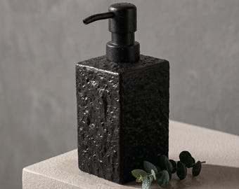 Dispenser di sapone in ceramica nera da 400 ml – Flacone con dosatore ricaricabile per sapone liquido e lozione per le mani.
