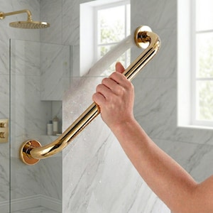 Maniglione di sicurezza in acciaio inox color oro con portasciugamani integrato – Maniglione di sicurezza per il bagno (30/40/50 cm)