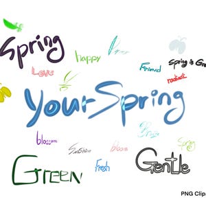Spring Words PNG Clipart Set, Brush Lettering, Typography (Digital Download, 20 PNGs