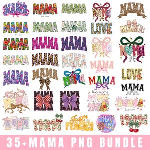 35+ Mama PNG Bundle | Retro Patchwork, Coquette Bows, Floral & Summer Motherhood Sublimation Designs