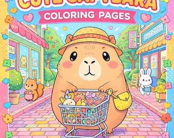 Kawaii Cute Capybara 20 Coloring Pages, Animal Coloring Pages, 20 Coloring Sheets (PDF Download)