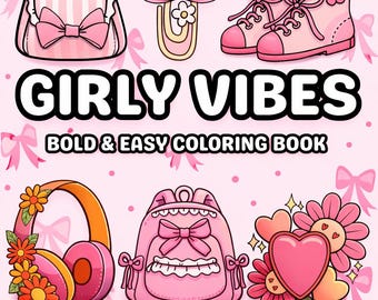 45 Aesthetic Coloring Pages, Adult Coloring Book, Kawaii Digital Art, Birthday Gifts for Her, Digital Download, PDF Coloring Books, Gift