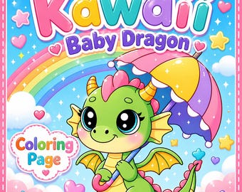 15 Kawaii Baby Dragon Coloring Pages, Cute Dragon Coloring Book for Kids & Adults, Printable PDF Digital Coloring Book, Instant Download