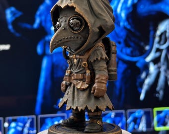 錆びたペスト医師の防護服フィギュア、手描き3Dゲームコレクターズアイテム、ゲーマーデスク装飾