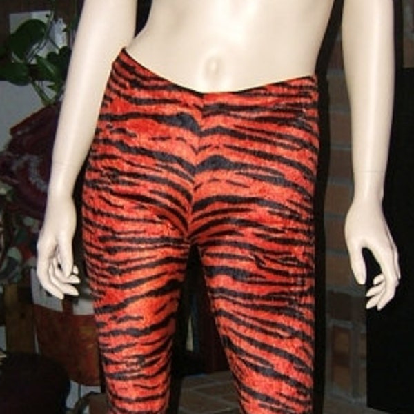 Red Tiger Stripe leggings stretch velvet velour red black x large elastic waist double top stitch hem