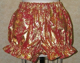 Pantalones bombachos con estampado metalizado rojo y dorado, talla XL