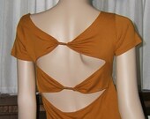 Tattoo T shirt Gold Brown Peek A Boo All Cotton Size Medium Large cut outs