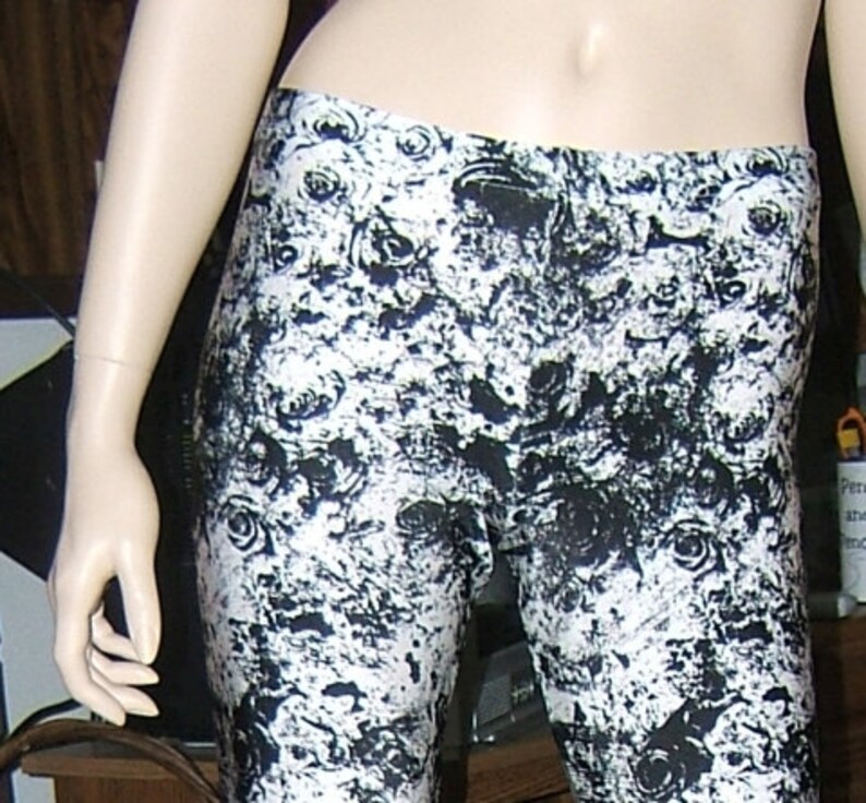 Reticulated Roses Leggings Black and White Sizes Extra Small and Extra Large Spandex