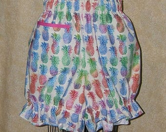 Braguitas de piña arcoíris: pantalones bombachos de algodón estilo bohemio luau (XL/1X)