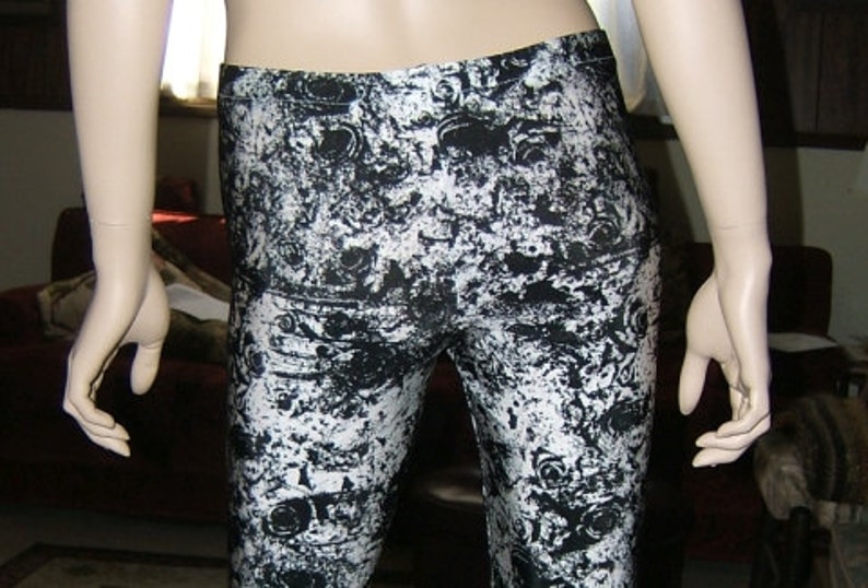 Reticulated Roses Leggings Black and White Sizes Extra Small and Extra Large Spandex